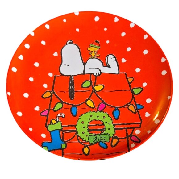 Snoopy and Woodstock Christmas Plate Red Plastic Peanuts Gibson 2010 Dishware - Picture 3 of 10